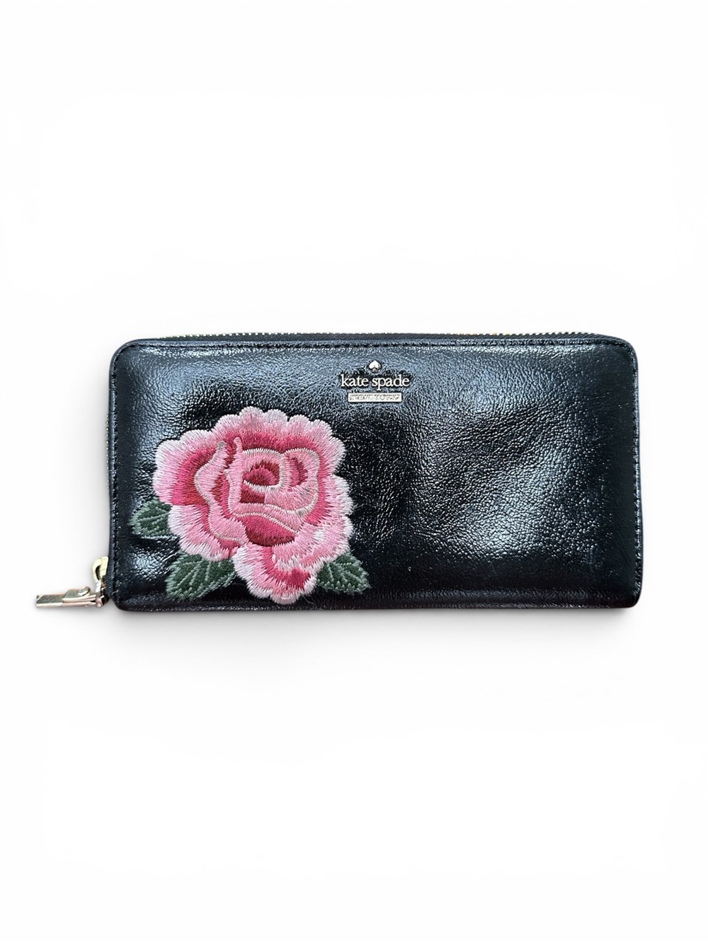 Kate Spade New York Rosa Embroidered Rose Leather Zip Around Continental Wallet